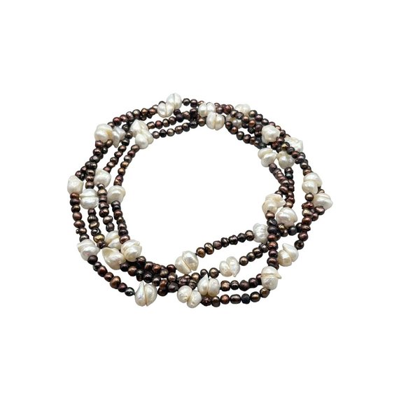 Super Long Genuine Pearl Necklace Dyed Brown Blister Pearls White Baroque Pearls - Picture 1 of 8